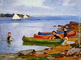 Edward Potthast Canvas Paintings - Canoeing